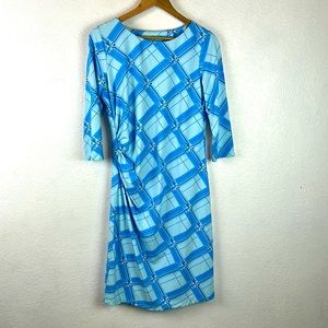 Perfect J.McLaughlin Catalina Cloth Blue Print Dress Large